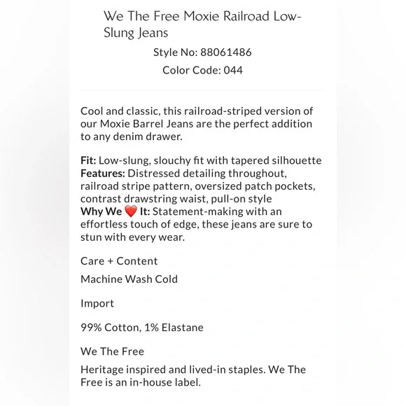 NEW WE THE FREE PEOPLE Moxie Railroad Low Slung Pull on Barrel Jeans Stripe 29 - Picture 2 of 16